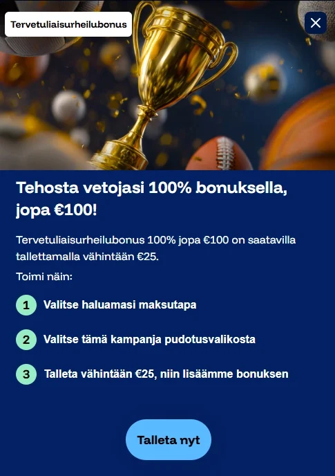 FrostyBetin live-kasinon 100 prosentin bonus, enintään 100 euroa