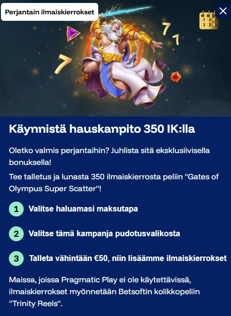 FrostyBetin perjantain 350 ilmaiskierrosta sisältävä kampanja
