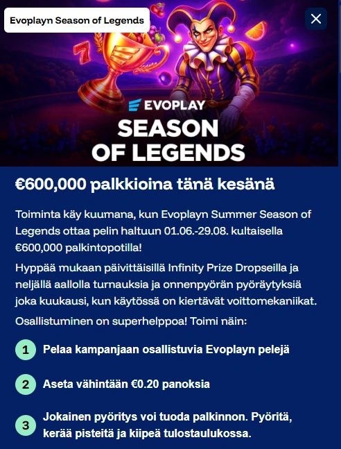 FrostyBetin Season of Legends -kampanja ja 600 000 euron palkintopotti
