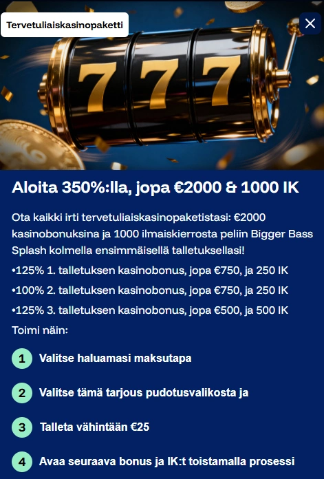 FrostyBetin 350 prosentin tervetuliaisbonus, jopa 2 000 euroa ja 1 000 ilmaiskierrosta