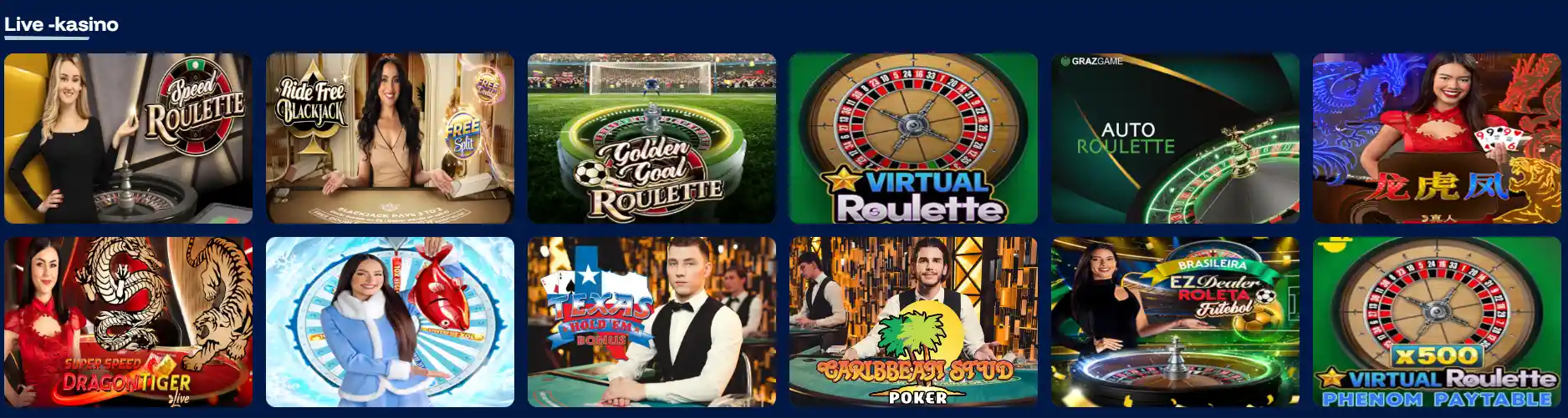 FrostyBetin live-kasinon pelit, kuten ruletti, blackjack, baccarat ja pokeri
